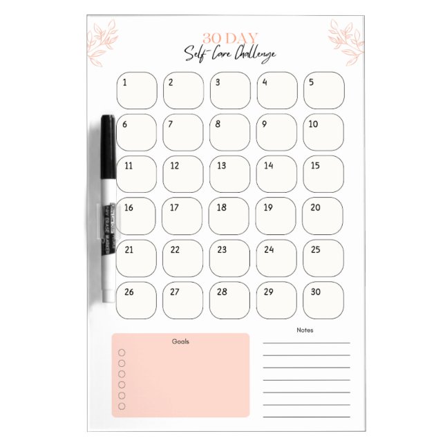 30 Day Self-Care Challenge Dry Erase Board (Front)
