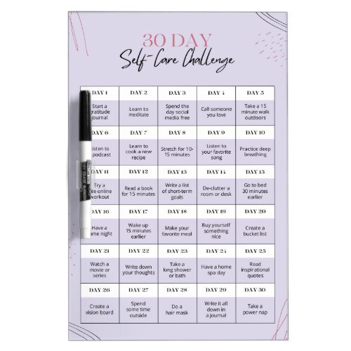 30_Day Self_care Challenge Tracker Dry Erase Board