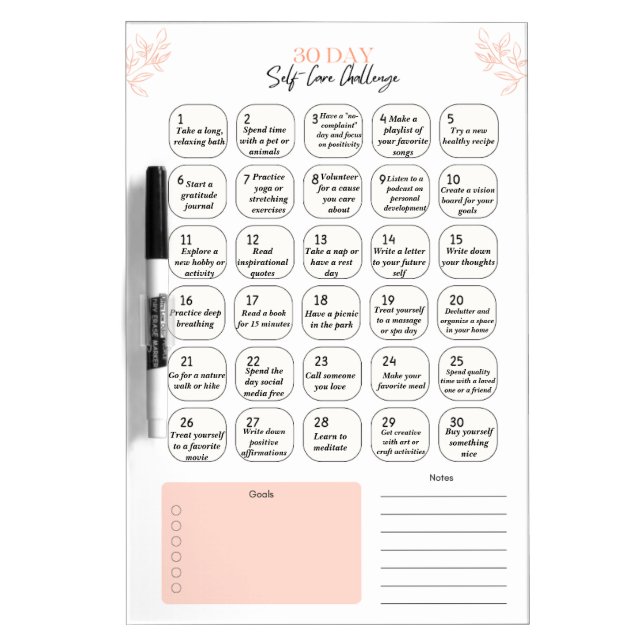 30 Day Self-Care Dry Erase Board (Front)