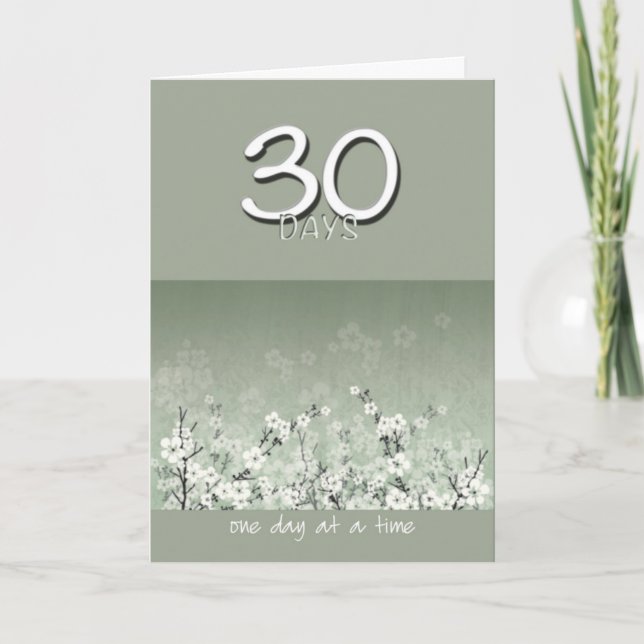 30 Days Sober Clean Flowers Birthday Card (Front)