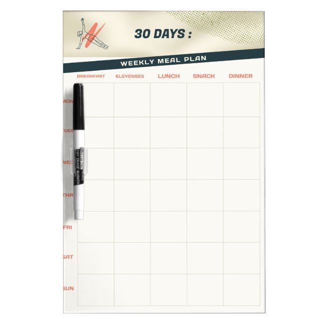 30 Days Weekly Meal Plan Health & Fitness Dry Erase Board (Front)