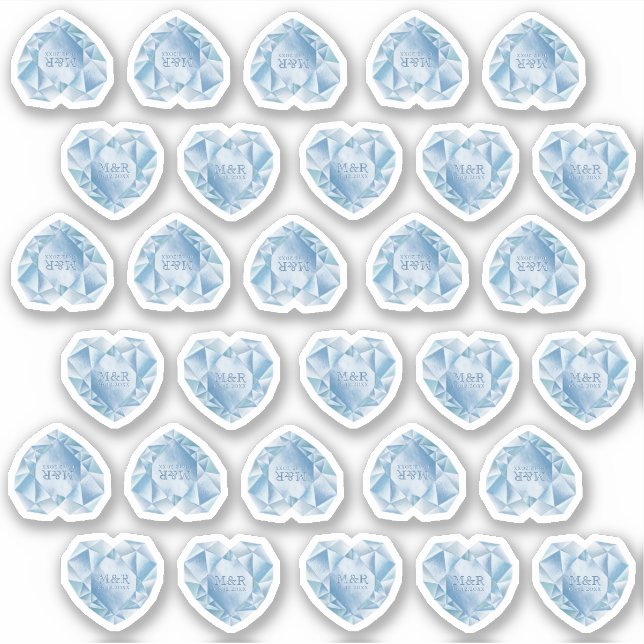   30 Diamond Heart Watercolor Add Monogram Wedding Sticker (Front)