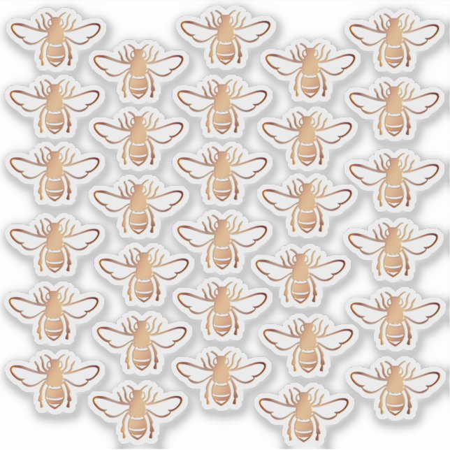 30 Embossed-style Metallic Golden Brown Honeybees  Sticker (Front)