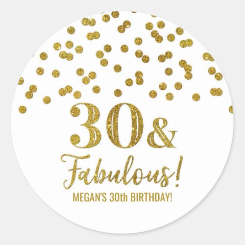 30  Fabulous Birthday Gold Confetti Classic Round Sticker