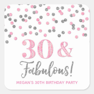 30 & Fabulous Birthday Pink Silver  Square Sticker