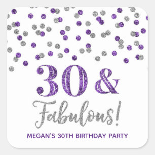 30 & Fabulous Birthday Purple Silver  Square Sticker
