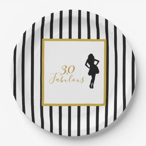 30 & Fabulous Black and Gold Birthday Party Paper Plates