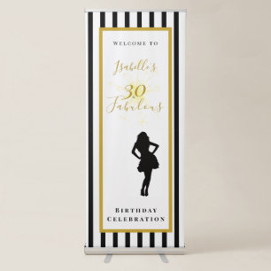 30 & Fabulous Black and Gold Birthday Retractable Banner