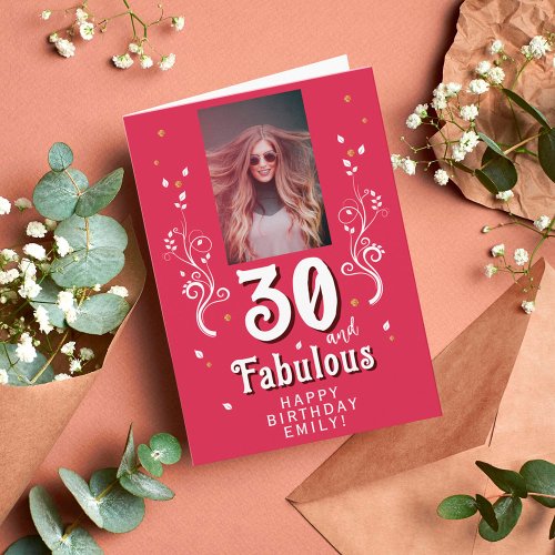 30  Fabulous Foliage Magent 30th Birthday Photo C Card
