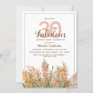 30 Fabulous Pampas Grass on White Birthday Invitation