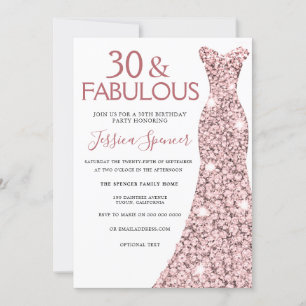 30 & Fabulous Rose Gold Dress 30th Birthday Party Invitation