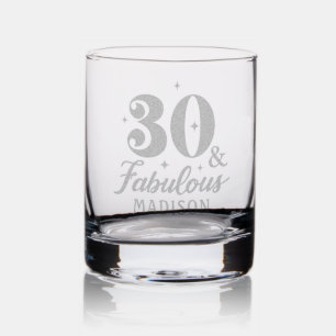30 & Fabulous Thirtieth Birthday Personalized Name Rocks Glass