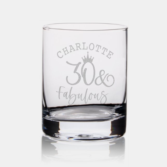 30 & Fabulous Thirtieth Birthday Personalized Name Rocks Glass (Glassware)