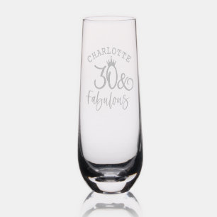 30 & Fabulous Thirtieth Birthday Personalized Name Stemless Champagne Flute