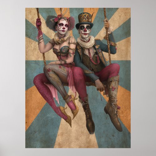 30 FD2 Circus Clown Art   Vintage Retro Carnival  Poster