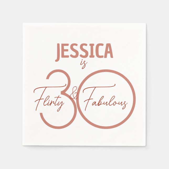 30 Flirty and Fabulous, Modern Red 30th Birthday Napkins (Front)