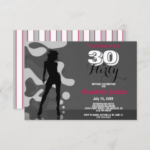 30 & FLIRTY Modern 30th Birthday Hot Pink Stylish Invitation
