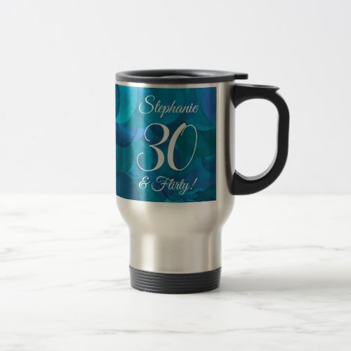 30  Flirty Ocean Blue Abstract Birthday Travel Mug