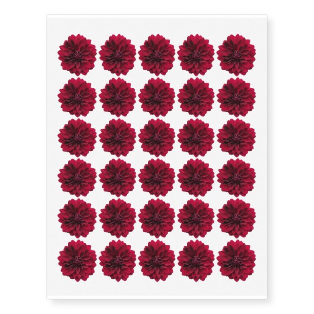 30 Floral Red Dahlia Temporary Tattoos (Front)