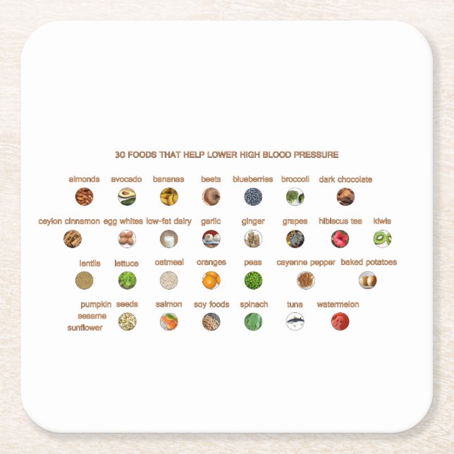 30 Foods for high blood pressure Easy Natural Ways Square Paper Coaster (Front)