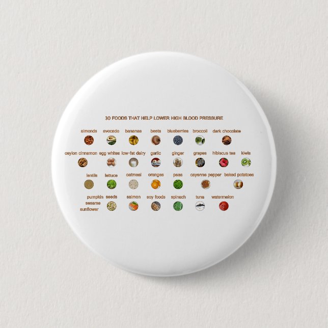 30 Foods lower high blood pressure EZ Natural Ways Pinback Button (Front)