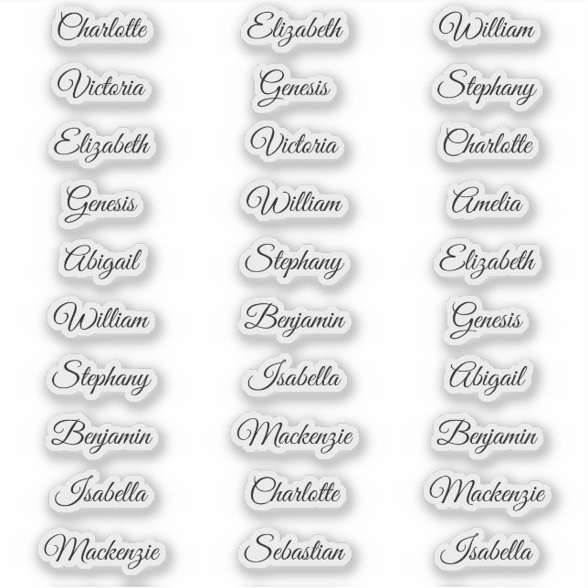 30 Guest first names Calligraphy Elegant script Sticker (Front)