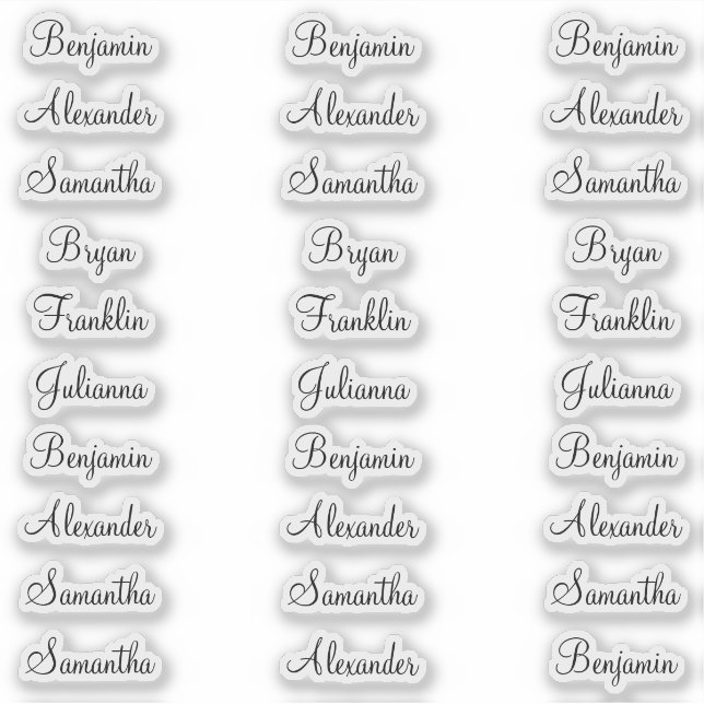 30 Guest First Names Modern Elegant Calligraphy Sticker (Front)