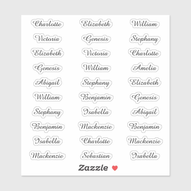 30 Guest First Names Modern Elegant Calligraphy Sticker (Sheet)