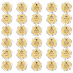 30 Hexagon shaped waterproof yellow honey with bee Sticker