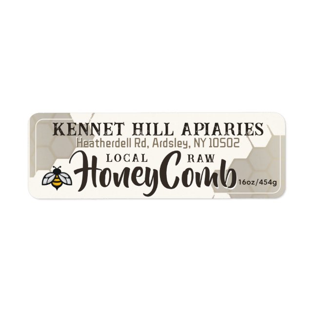 30 Honeycomb & Cute Bee Raw Honeycomb Label Ivory (Front)