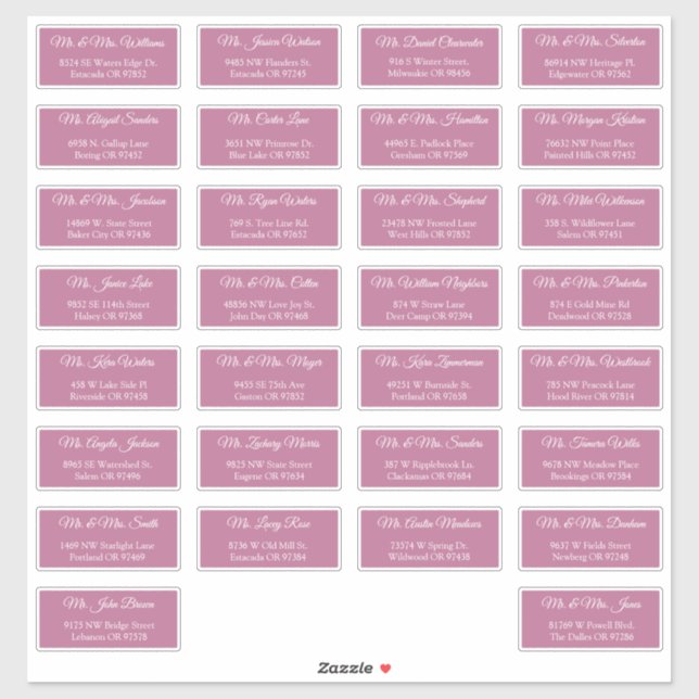 30 Individual Wedding Guest Address Labels (Sheet)