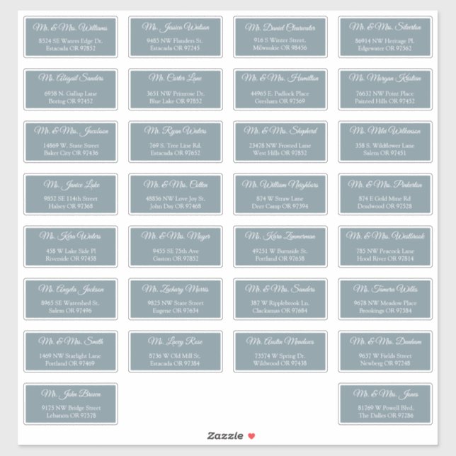 30 Individual Wedding Guest Address Labels (Sheet)