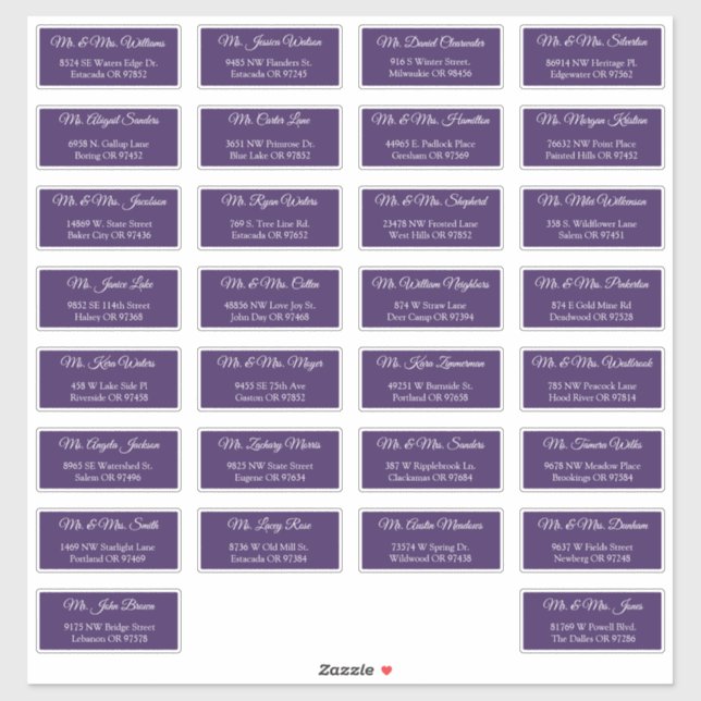 30 Individual Wedding Guest Address Labels (Sheet)