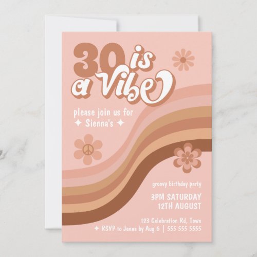 30 is a Vibe Retro Daisy Pink Birthday Invitation