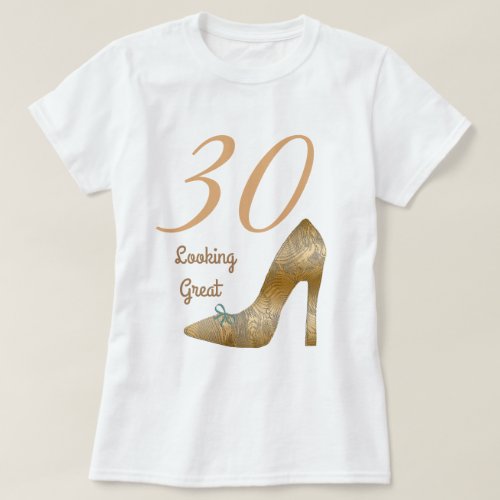 30  Looking Great High Heel Teal Blue Bow T_Shirt