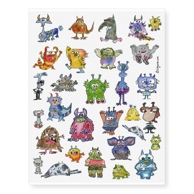 30 Monster Space Aliens ET Temporary Tattoos (Front)