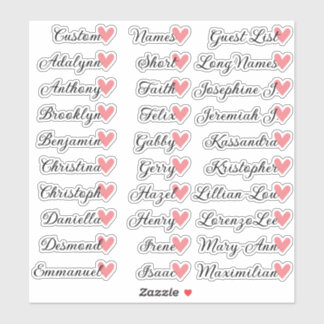 30 Names Custom Guest List Calligraphy Peach Heart Sticker
