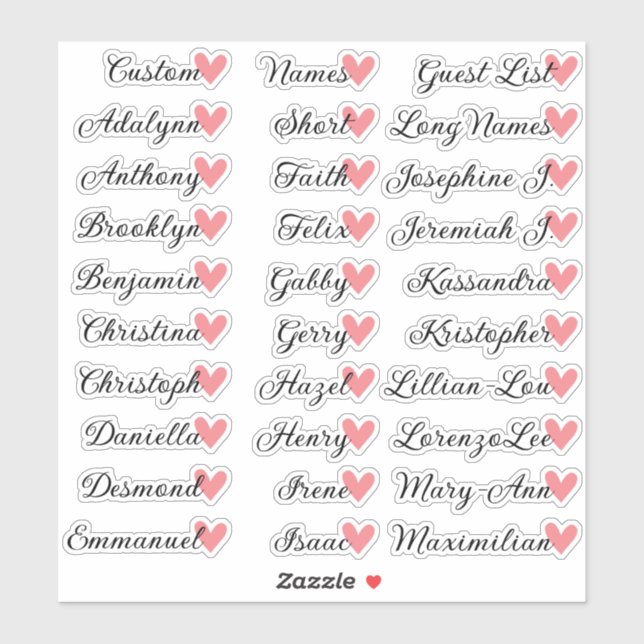 30 Names Custom Guest List Calligraphy Peach Heart Sticker (Sheet)