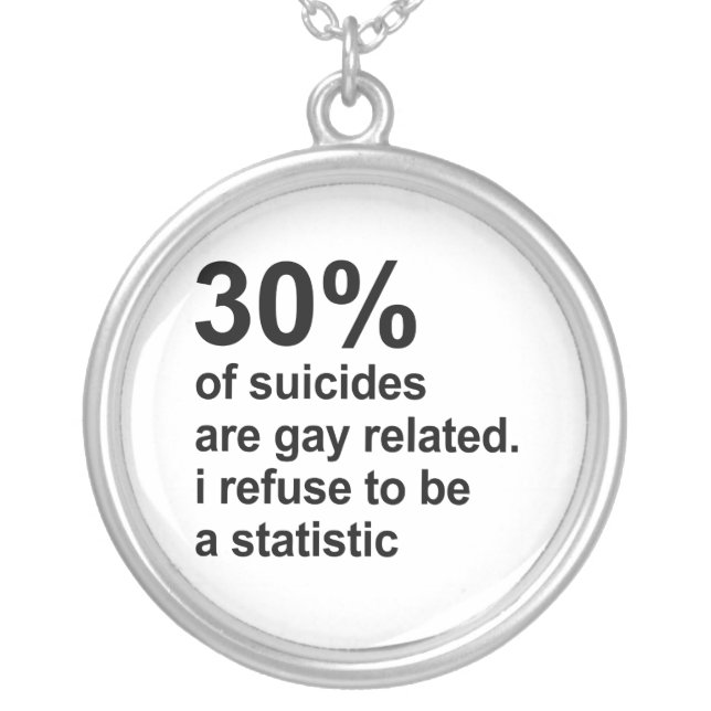 30% of suicides are gay related silver plated necklace (Front)