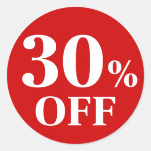 30% OFF Red Background Classic Round Sticker