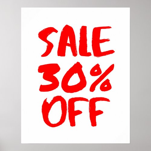 30 Off Sale Sign Red Retail Store Signage Large Poster