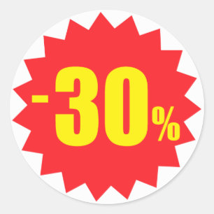 30 percent sale discount stickers, white and red classic round sticker