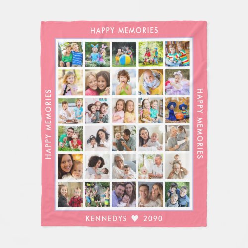 30 Photo Collage Family Name Memories Pink