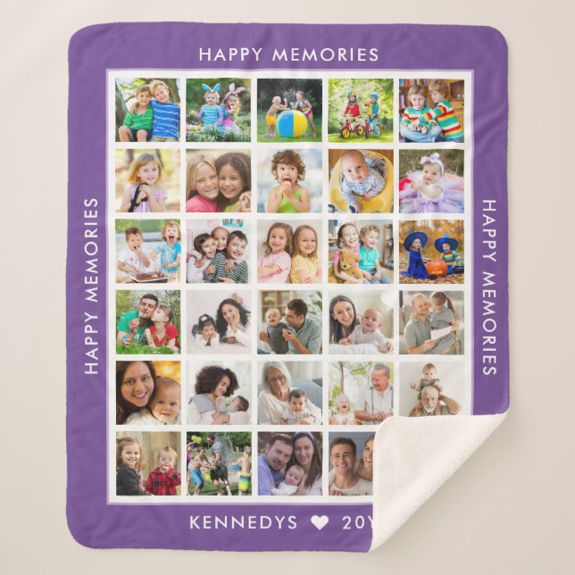30 Photo Collage Family Name Memories Purple Sherpa Blanket (Front)