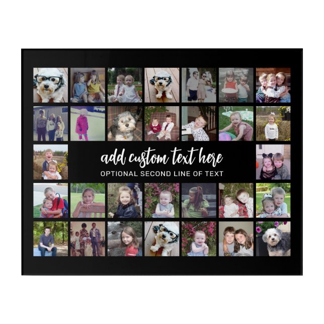 30 Photo Collage Grid - 2 Text boxes - black white Acrylic Print (Front)