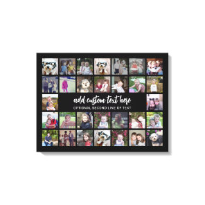 30 Photo Collage Grid - 2 Text boxes - black white Canvas Print