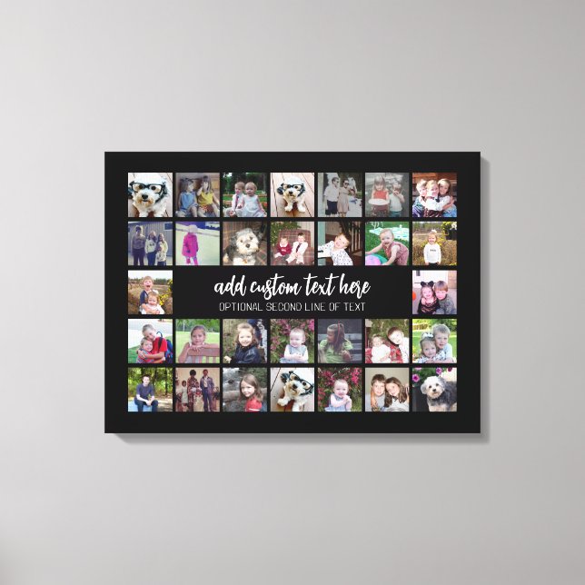 30 Photo Collage Grid - 2 Text boxes - black white Canvas Print (Front)