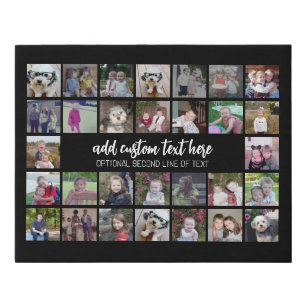 30 Photo Collage Grid - 2 Text boxes - black white Faux Canvas Print