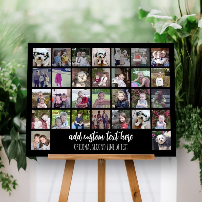 30 Photo Collage Grid - 2 Text boxes - black white Foam Board (Add a 30 photos to this foam board sign. Can be used for a party welcome sign or a special occasion.)