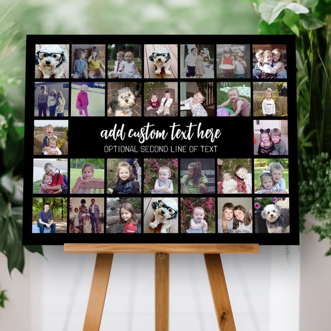 30 Photo Collage Grid - 2 Text boxes - black white Foam Board (Create a 17 Photo Collage Sign Board for a party or to display on your wall as a keepsake)